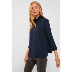 Tuckernuck Faye Ruffle Collar Bow Top Navy Blue Size Medium